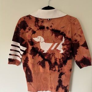 Tie Dyed 100% Cotton Polo Top in Rust Orange and White